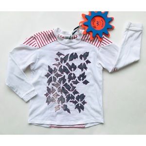 NWT Save The Queen Mixed Media Long Sleeve White Red Tee Top Boys 4 4T European